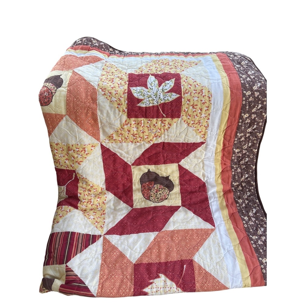 Better Homes and Gardens Harvest Pinwheel Quilt Fall Leaves Acorn Multi 63x86